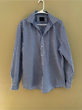 Men's Blue Gingham Button-Down Shirt